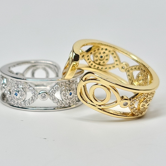 Evil Eye Micro Pave CZ Open Size Ring NEW - Picture 9 of 13